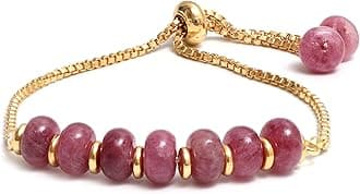 Gempires Pink Strawberry Quartz Bolo Bracelet, Pink Beaded Bracelet, Birthstone Jewelry, Gift for Daughter, 14k Yellow Gold Plated, Adjustable Bracelets For Women