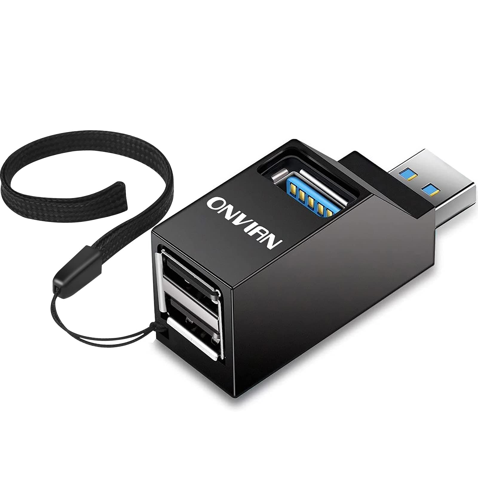 Onvian 3 Port USB Hub High Speed Splitter Plug and Play Bus Powered, Black
