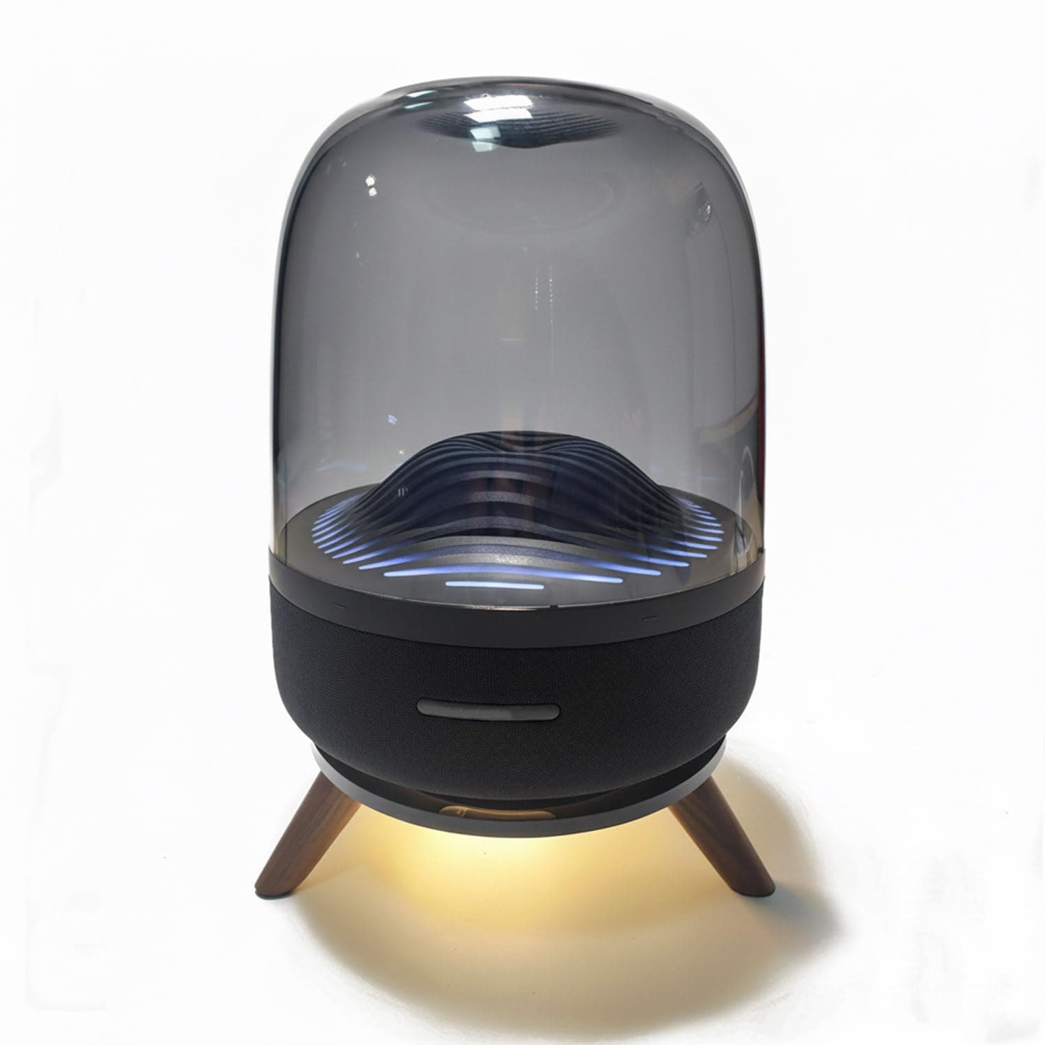 Premium Speaker Stand for Harman Kardon Aura Studio 2, 3, 4 & SoundSticks 4 Speakers - Acrylic & Wood, Black, LED Lighting, Universal Fit