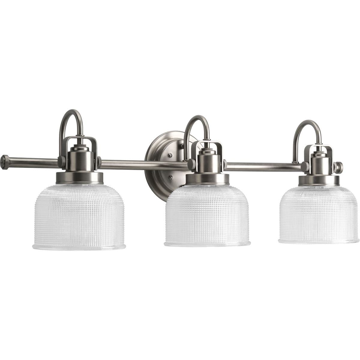 Progress Lighting P2992-81 Archie Collection Clear Double Prismatic Glass Coastal Bath Vanity, 3-Light, Antique Nickel
