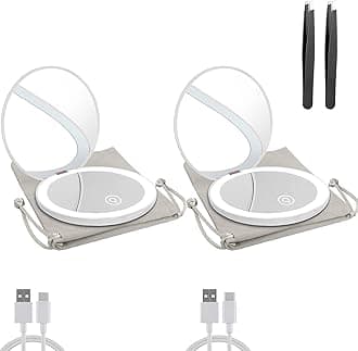 Compact Mirror with LED Light,1x/10x Magnifying Rechargeable Mirror,3.5in, Dimmable Travel Mirror for Purse,Pocket,Handheld 2-Sided Makeup Mirror