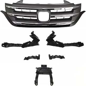- Front Bumper Grille With 5pcs Support Brackets Fit For 2012-2014 Honda CRV CR-V 4-Door Front Upper Grille Grill Chrome Trim Replacement