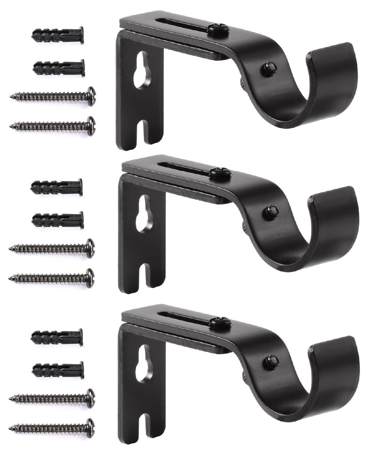 Creatyi Adjustable Curtain Rod Brackets - Heavy Duty 1 Inch Curtain Rod Support (3 PCS, Black)