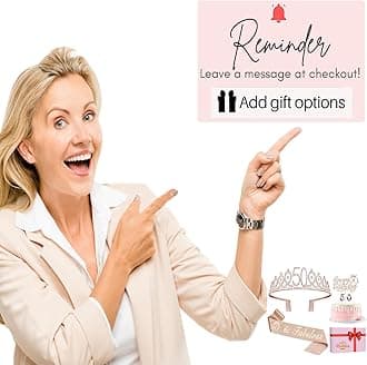 Juesly 50th Birthday Gifts for Women, Including 50th Birthday Crown/Tiara, Sash, cake topper and Candles, 50th birthday decorations women
