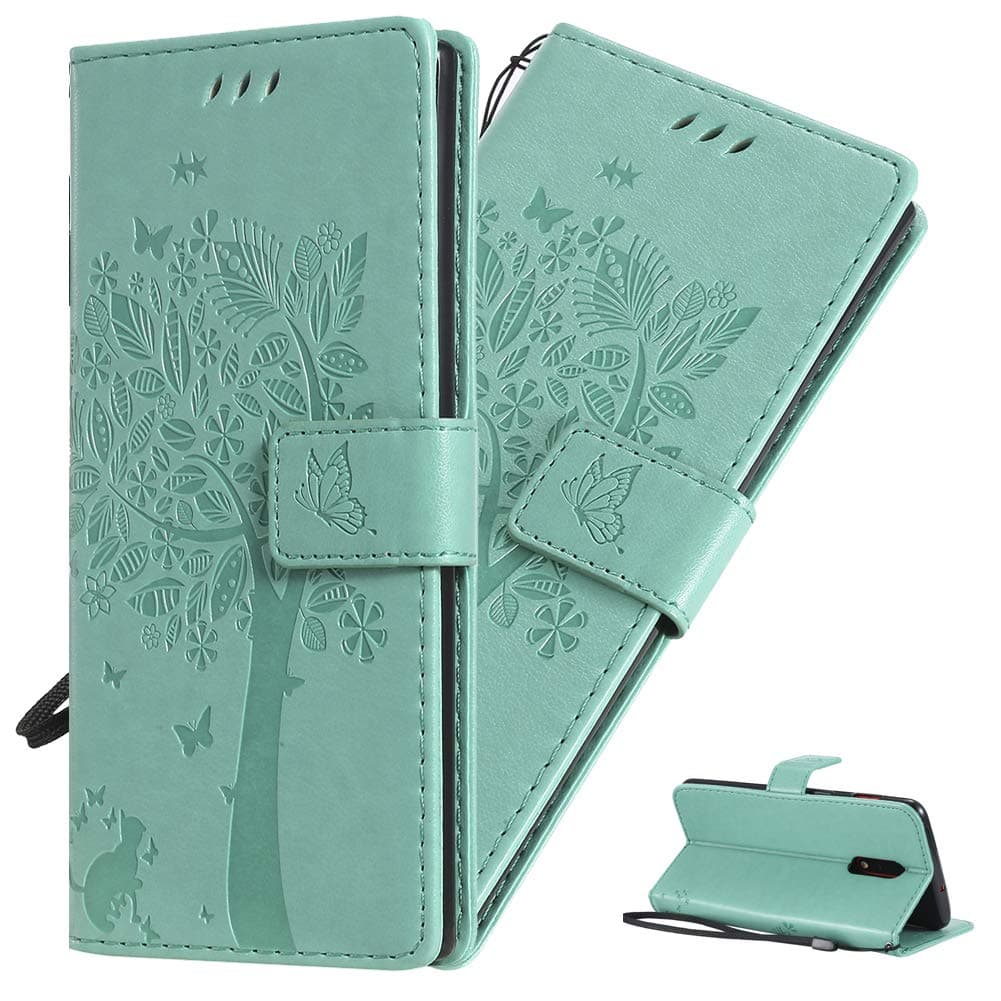 HMTECHUS OnePlus 6T Case Case Wallet for Girls Elegant Embossed cat Butterfly Handmade Magnetic Flip PU Leather Stand Card Holders Shockproof Protection Cover for OnePlus 7 / OnePlus 6T