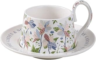 Large Stoneware Coffee Mug Set, 10oz Ceramic Cappuccino Cup with Handle & Plate, Scandinavian Minimalist Design, Premium Glazed Porcelain for Latte, Espresso, Tea & Mocha (White)