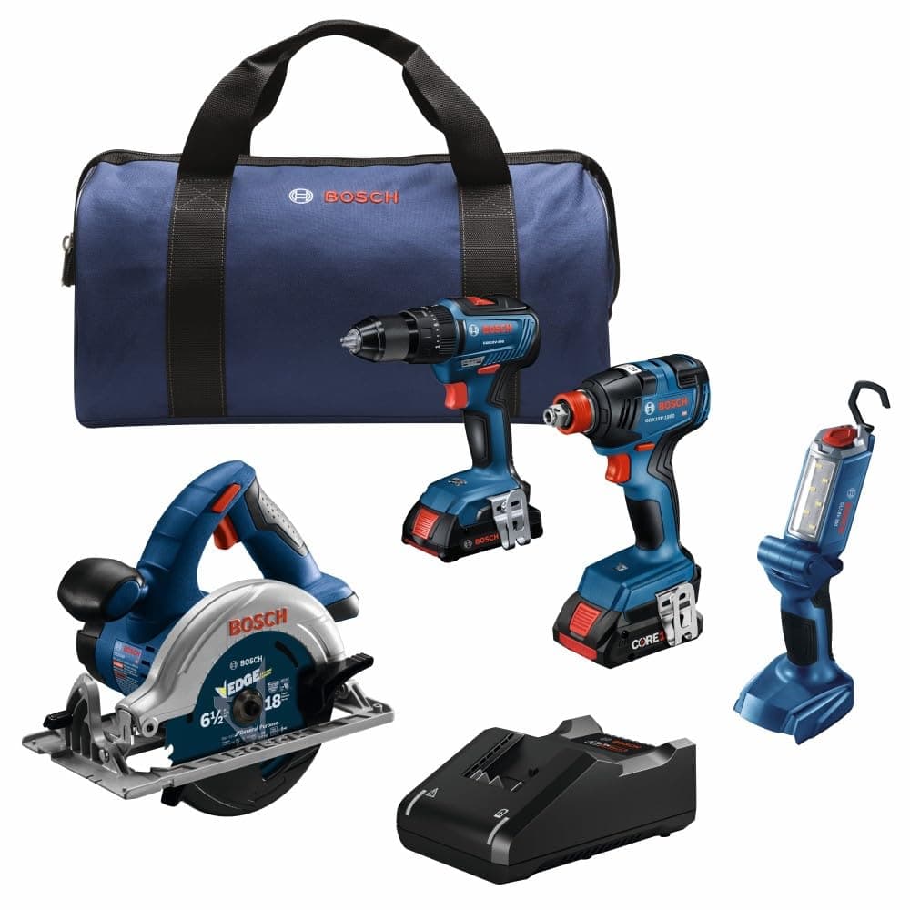 GXL18V-497B23 18V Power Tool Combo Kit - 4 Tool Cordless Set with 1/2 In. Hammer Drill/Driver, Two-in-One Impact Driver/Wrench, Circular Saw, Worklight, Batteries & Charger