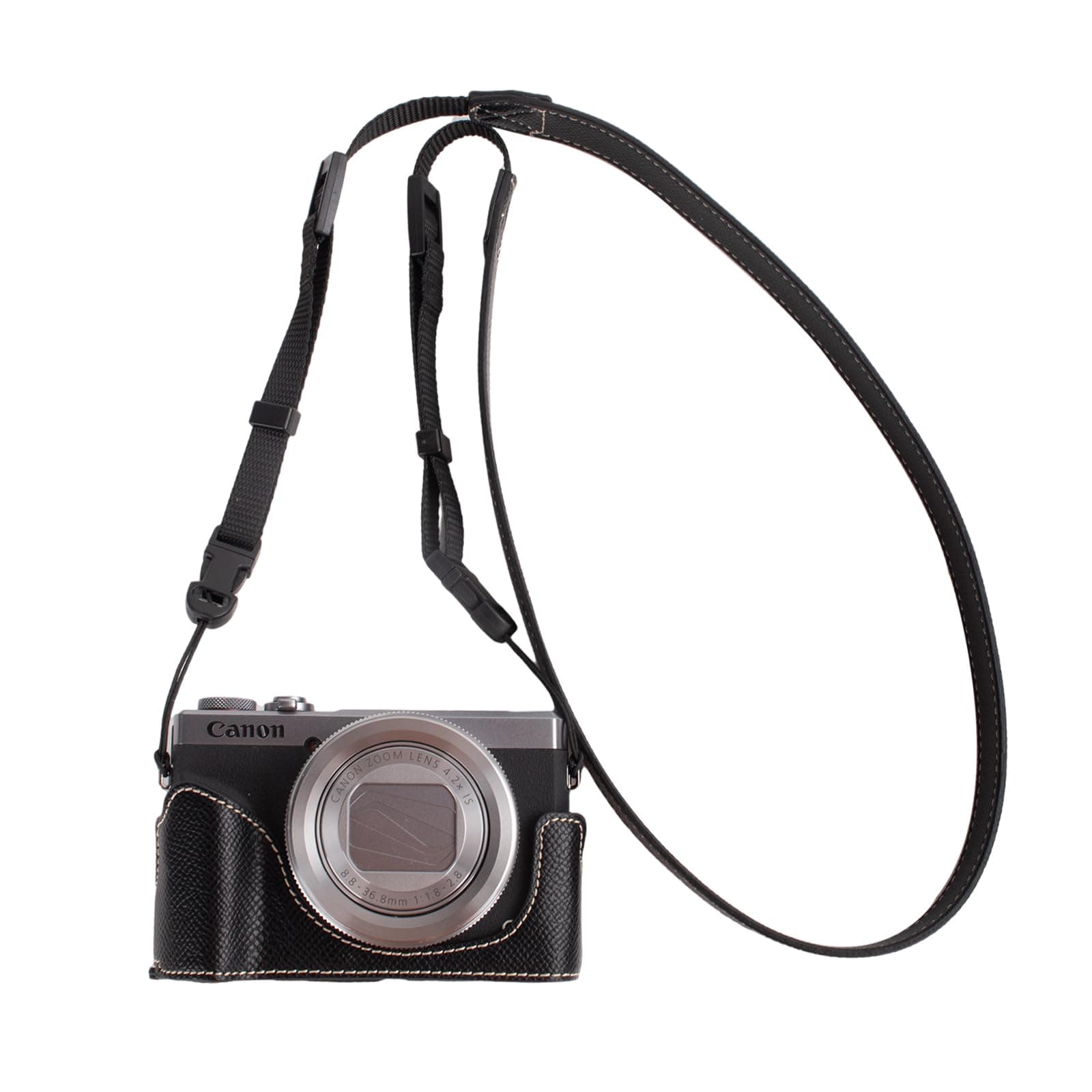 VOVMOEYA Protective Camera Case for Canon Powershot G7X series,fit for Canon PowerShot G7X Mark III/G7X Mark II/G7 X Half Case With Adjustable Shoulder Strap PU g7x mark iii accessories lightweight-BK