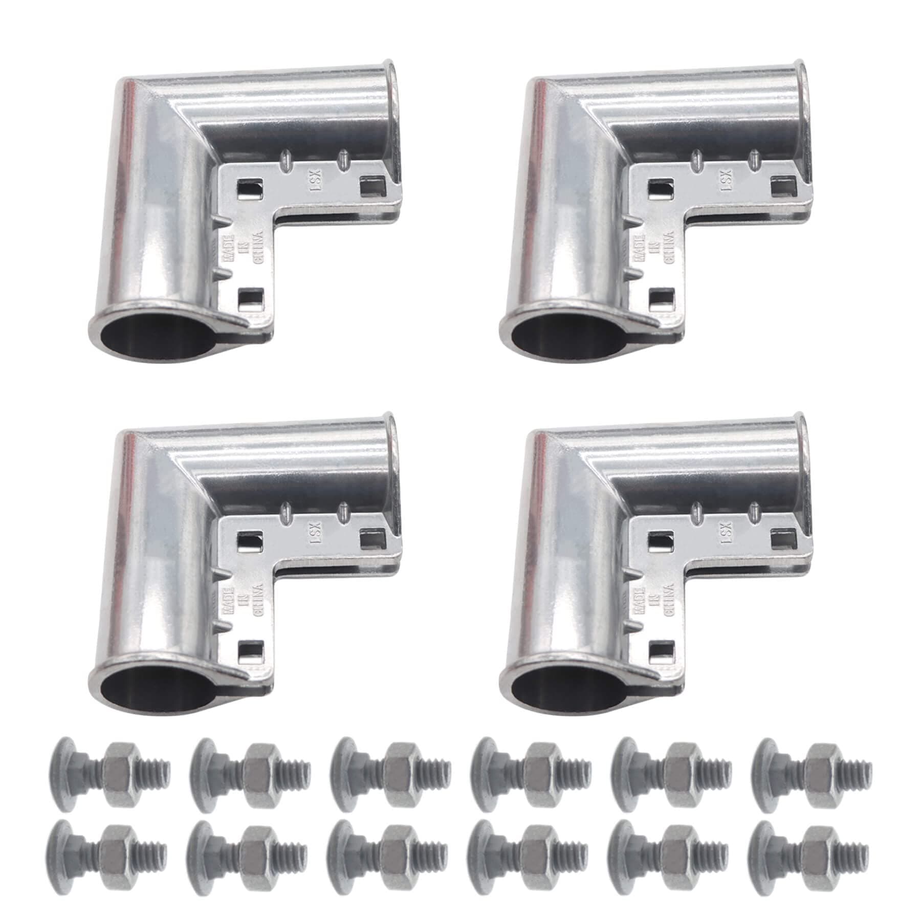 4 Packs Chain Link Fence Gate Corners, Aluminum Gate Corner Suit 1 3/8" x 1 3/8" Outdoor Diameter Pipe, Pressed Elbow with 90 degree Angle Design