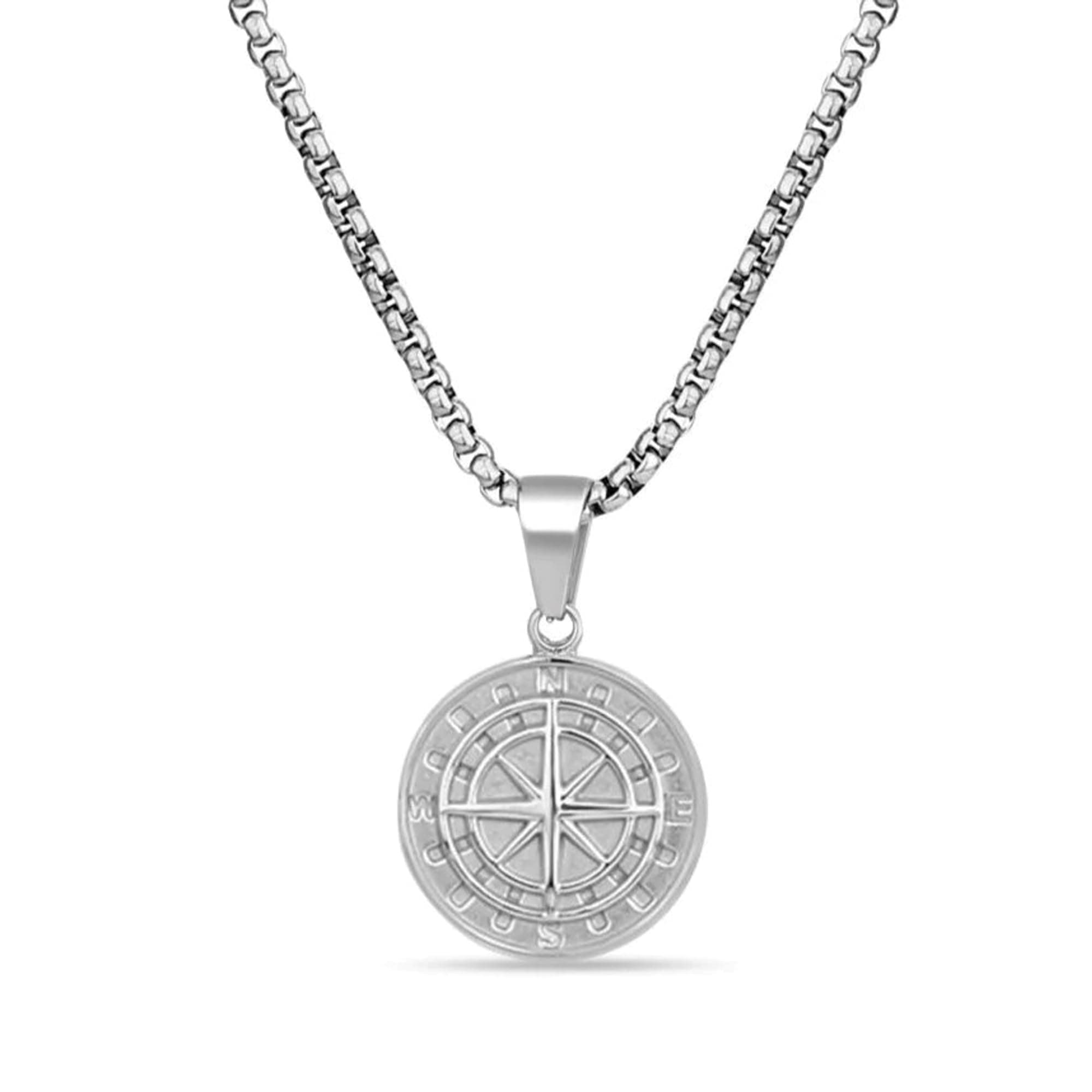 Silver Chain Pendants For Men Round Pendant Silver Compass Necklace Chain For Men Boys Men's Jewellery Pendant Necklace Accessories