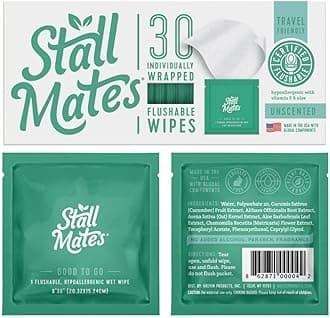 Flushable, portable, eco-friendly bathroom wipes. (30 individually wrapped wipes)