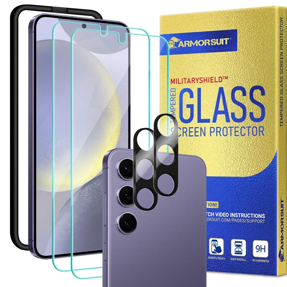 ArmorSuit 2+2 Pack for Samsung Galaxy S24 Plus 6.7" Tempered Glass Screen Protector + Lens Protector Case Friendly 9H MilitaryShield (w/Alignment Tool)