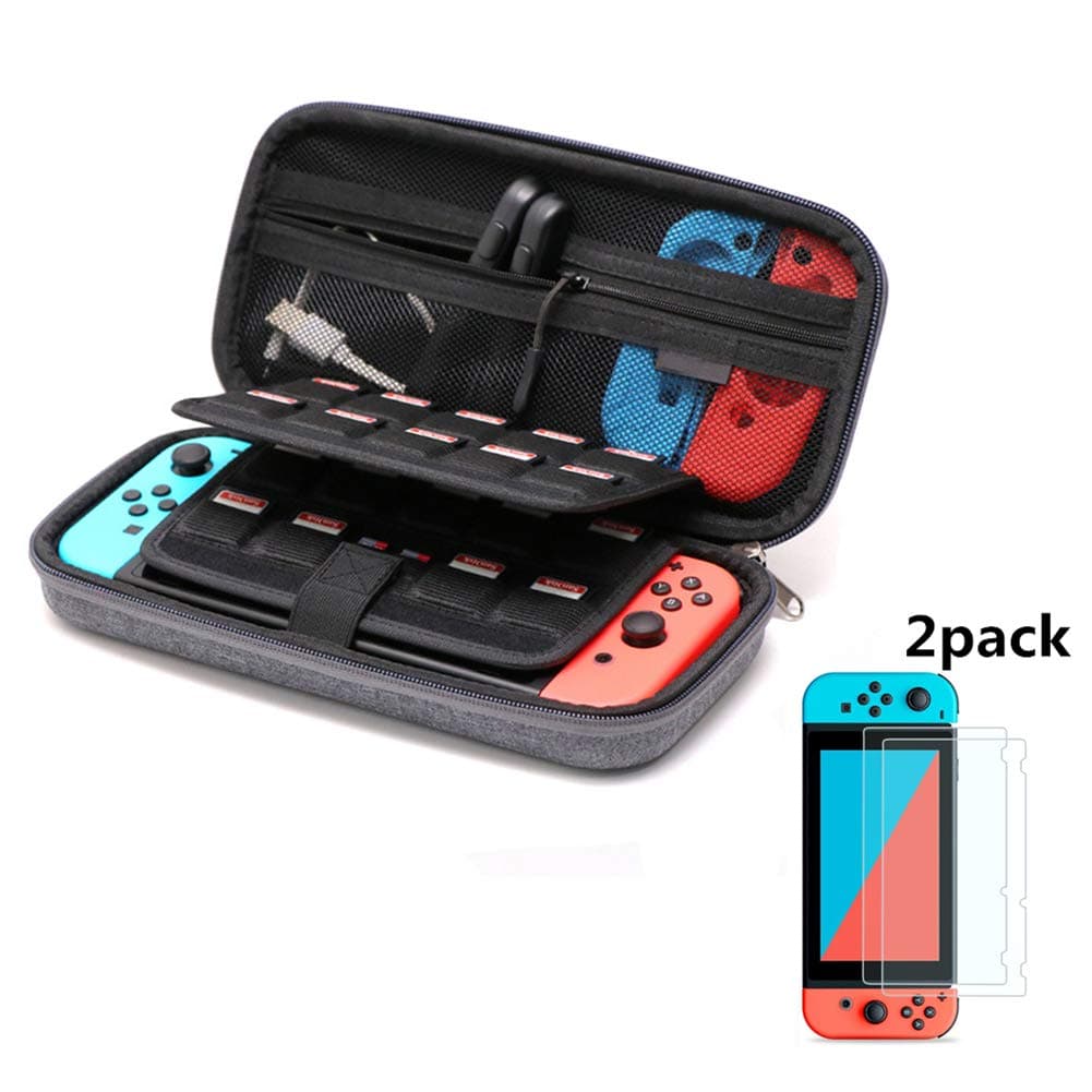 SOYAN Carry Case & Screen Protectors Compatible with Nintendo Switch (Gray)