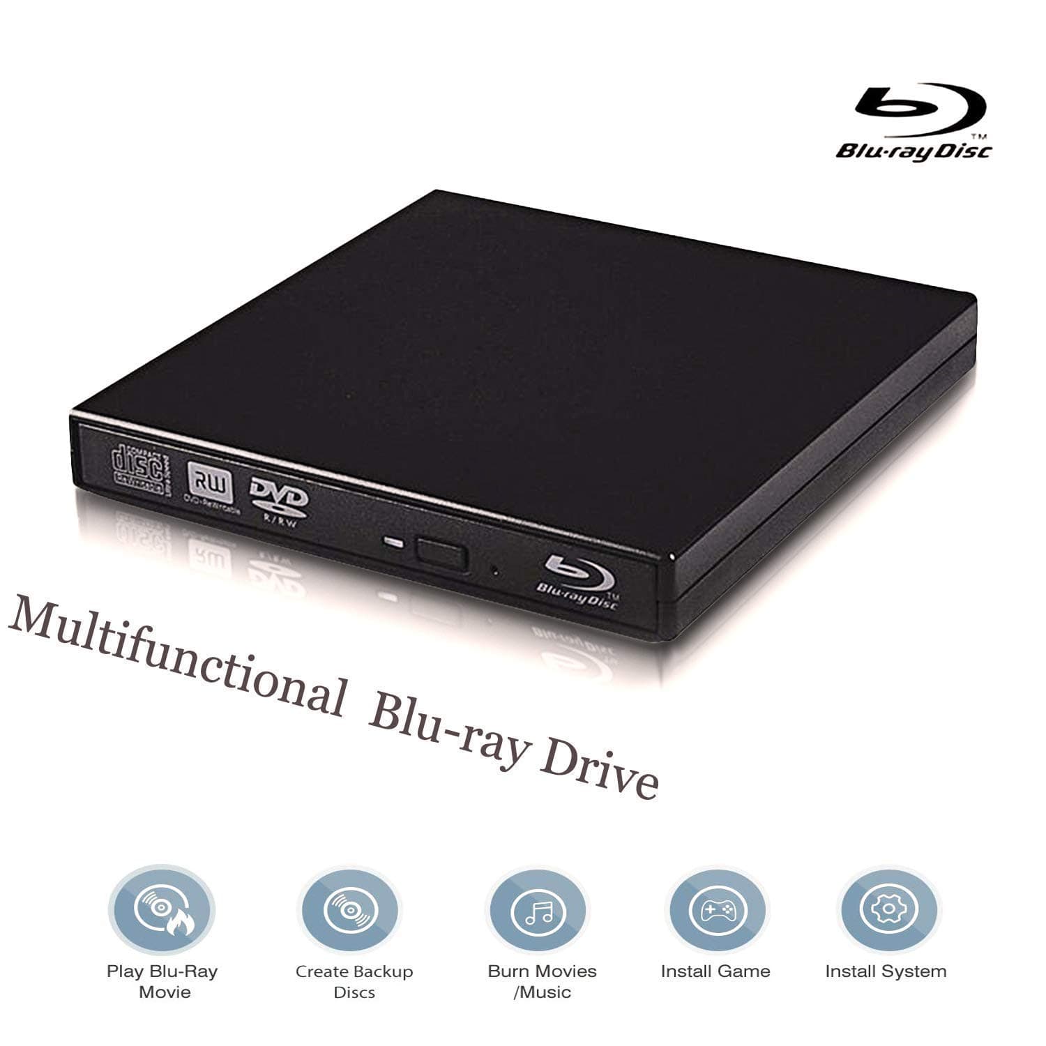 Cisasily-DVD Drive External Blu-ray Drives,External blu-ray DVD Drive for PC Computer USB 2.0blu-ray DVD CD Drive/BD - ROM，Perfect Support xp/win7/win8/win10/Linux System (Black)