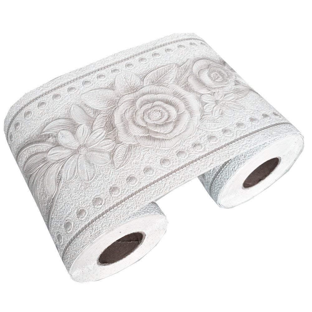 Floral Pattern Molding Peel Stick Wall Border for Home Decor Bathroom Kitchen,4 inch by 16.4 feet (White)