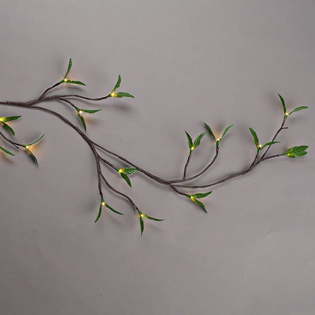 Everlasting Glow Battery Operated LED Green Leaf Brown Wrapped Lighted Garland with Timer, 6-Feet