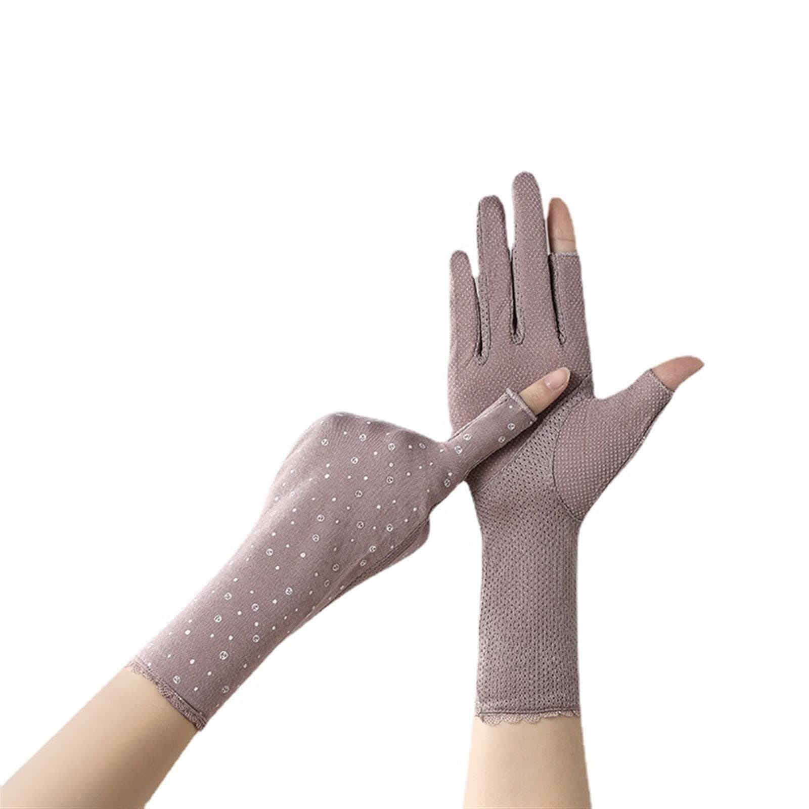 IVYILA Gloves Medium Long Open Finger Half Finger Women's Touch Screen Cycling Shop Driving Thin Sunscreen Gloves
