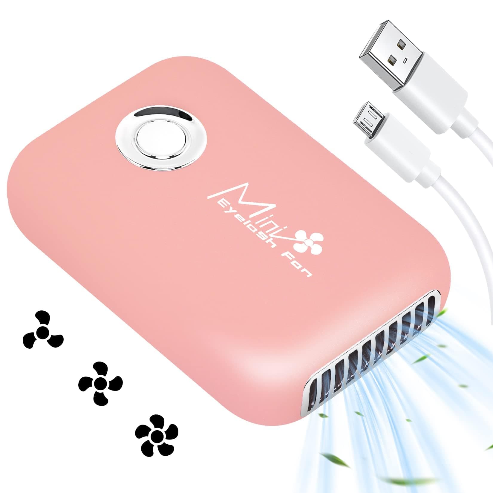 Eyelashes Rechargeable Fan, Mini Lash Fan Eyelash Extensions Portable USB Handheld Fan Dryer Air Conditioning Blower for Eyelash Extension Supplies (Pink)