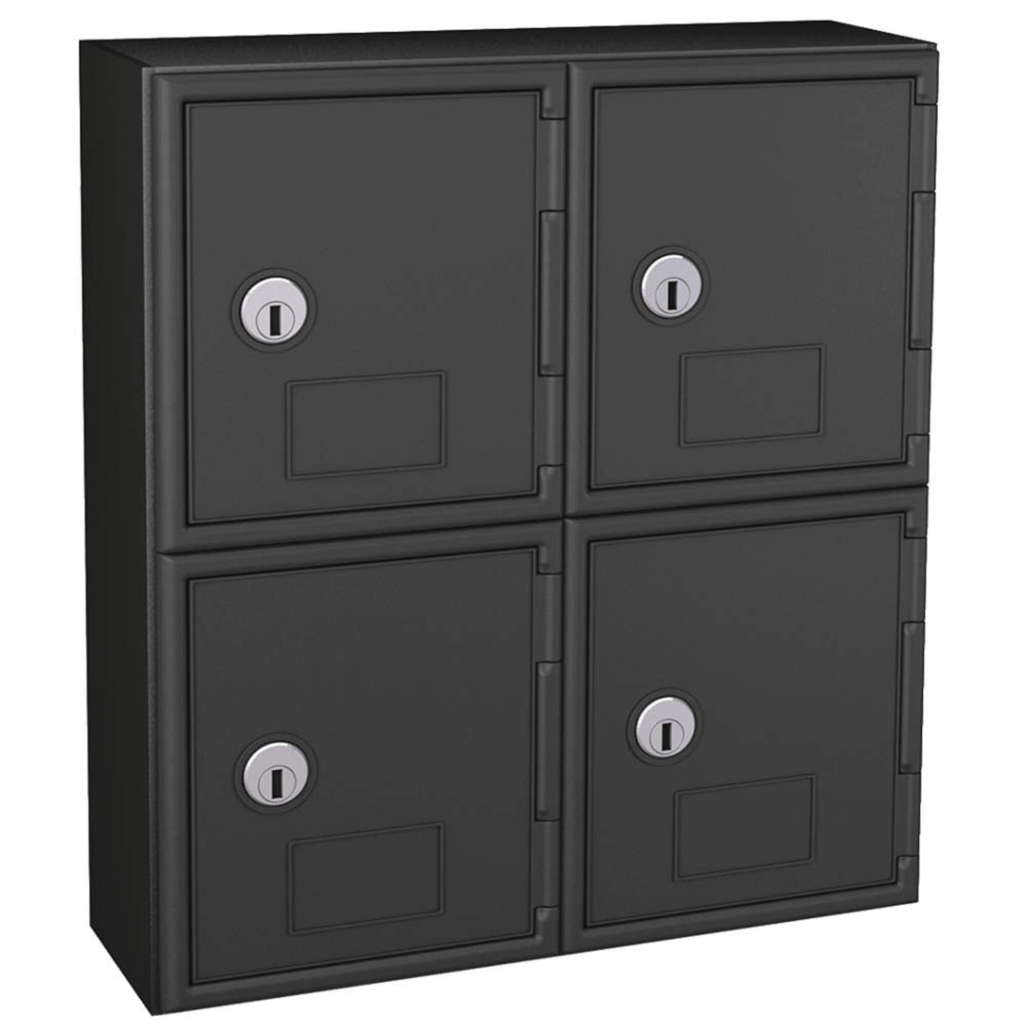 Cell Phone Locker, 4 Door, 11" x 4" x 12-1/2", Black/Black