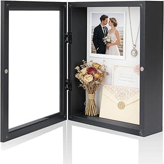 Muzilife 8x10 Shadow Box Picture Frame - 2.16" Interior Deep Wood & Glass Display Case Ready to Hang Memory Box Baby Sports Memorabilia, Wedding, Tickets, and Photos, Black