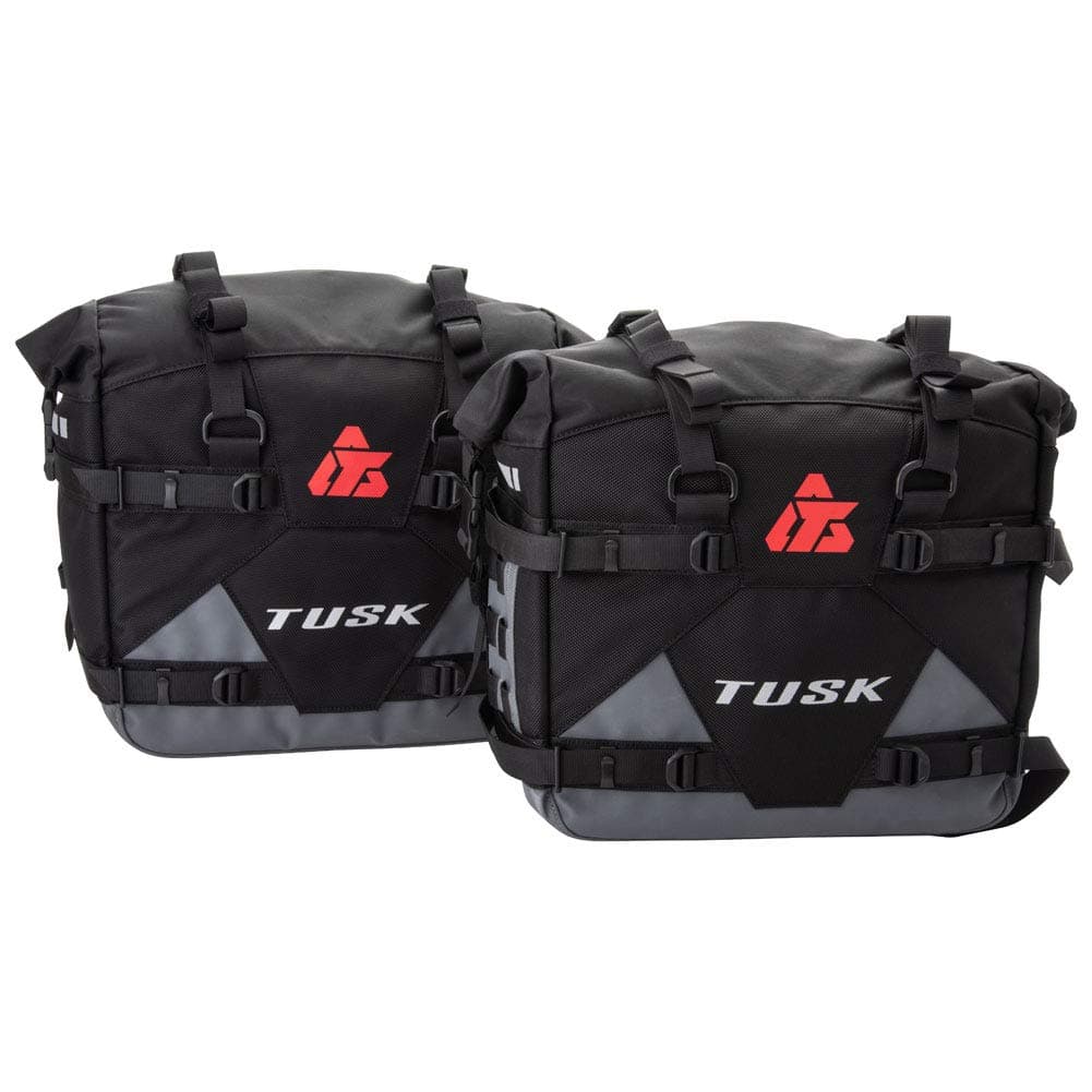 Tusk Pilot Pannier Bag Black/Grey | Durable Soft Saddlebag with Roll Top Closure Waterproof Liner Reflective Accents | Adventure Bike Storage