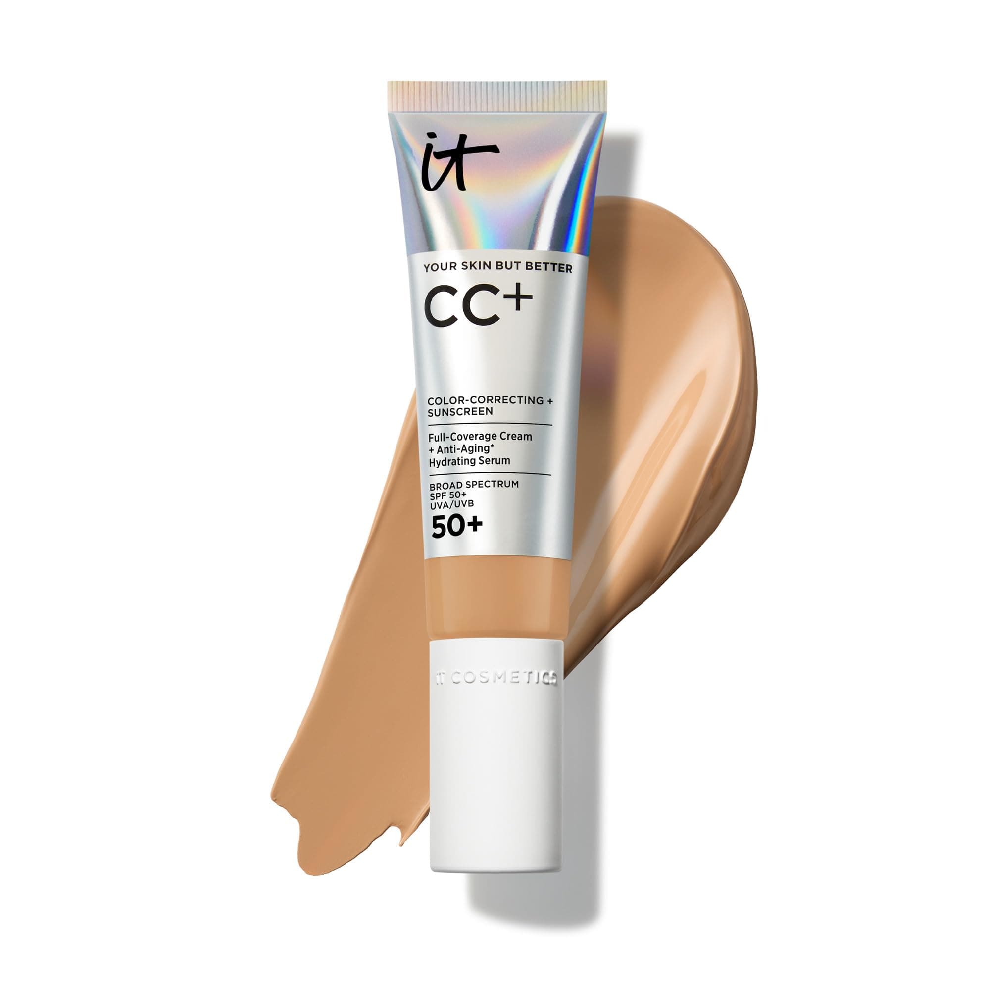 IT Cosmetics CC+ Cream - Natural Full Coverage Foundation With SPF 50+, Color Corrector & Anti-Aging Hydrating Serum, Hyaluronic Acid + Peptides, Lightweight Up To 24H Wear, All Skin Types