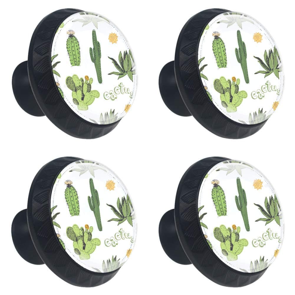 4 Pieces Set Cabinets Hardware Round Furniture Knobs Cactus in The Desert Print,Drawer Dresser Cupboard Wardrobe Pulls Handles for Home Kitchen