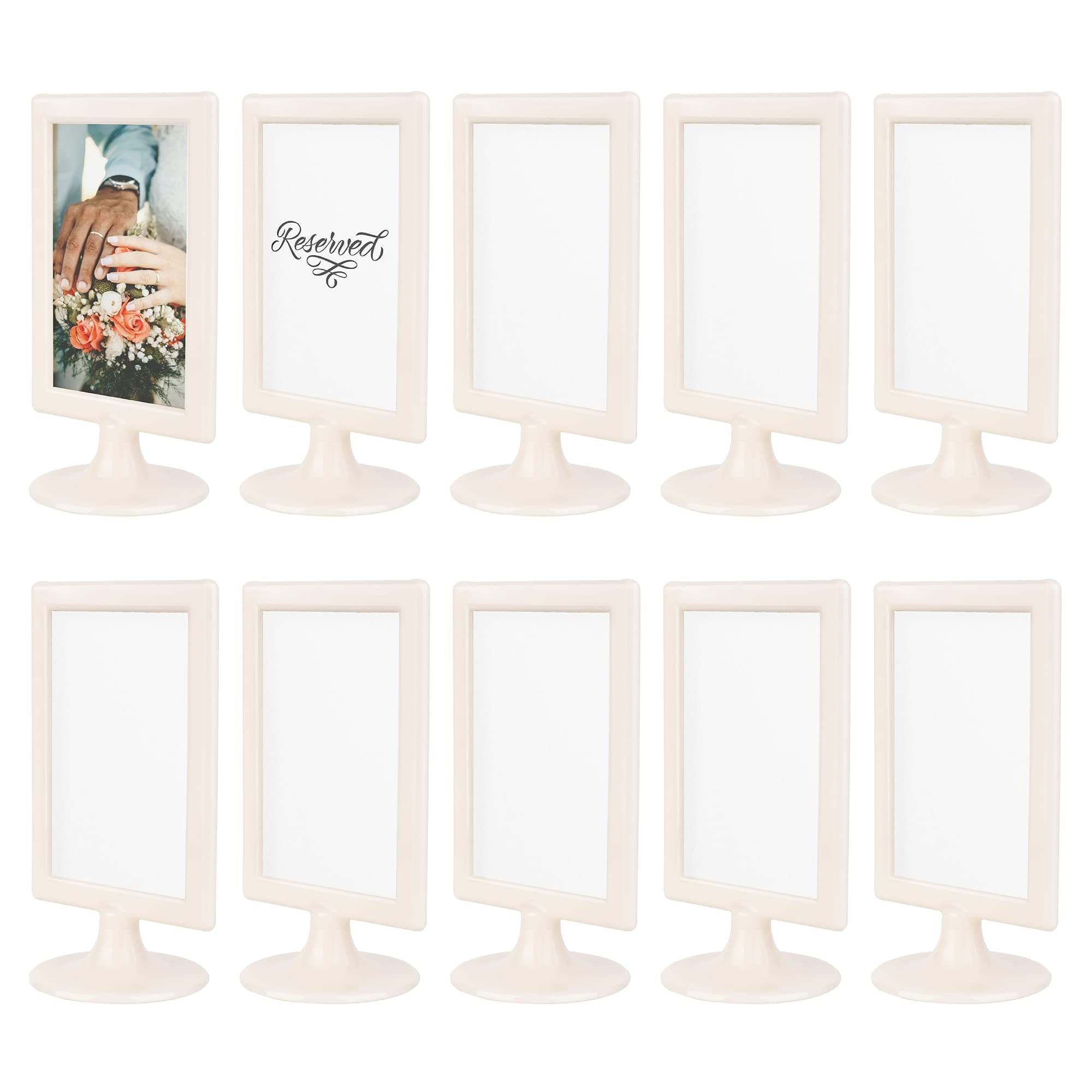 Double Sided Standing Picture Frames (4x6 Inch) - (10 count, Cream) Pedestal Photo Frames with Inserts & Base, Ideal for Double Sided Display
