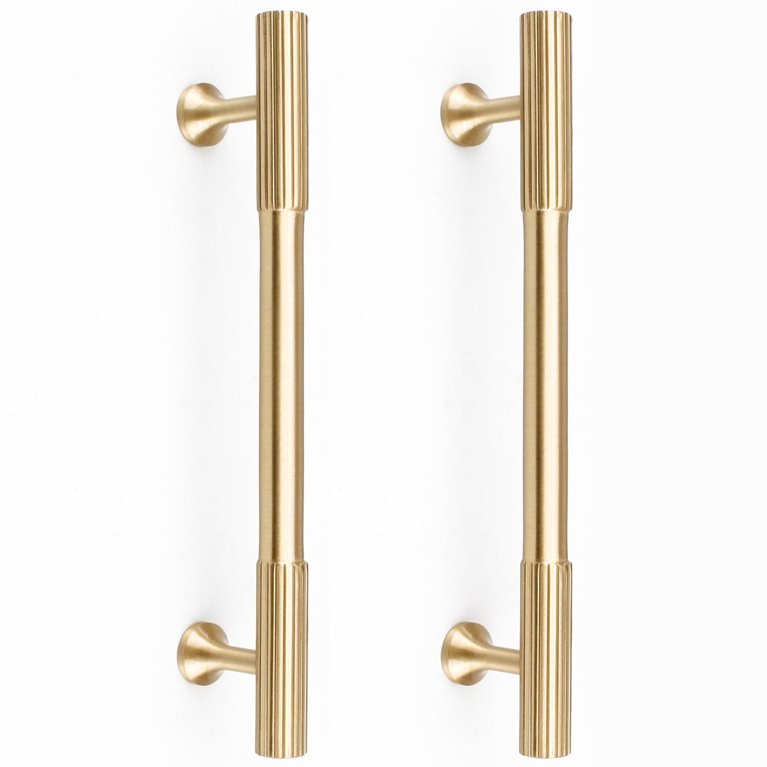 RZDEAL 4pcs Solid Brass Gold Cabinet Pulls, 5-Inch Hole Centers for Kitchen Cupboard Handles Modern Drawer Pulls Bathroom Brushed Brass Cabinet Pulls Wardrobe Door Handles