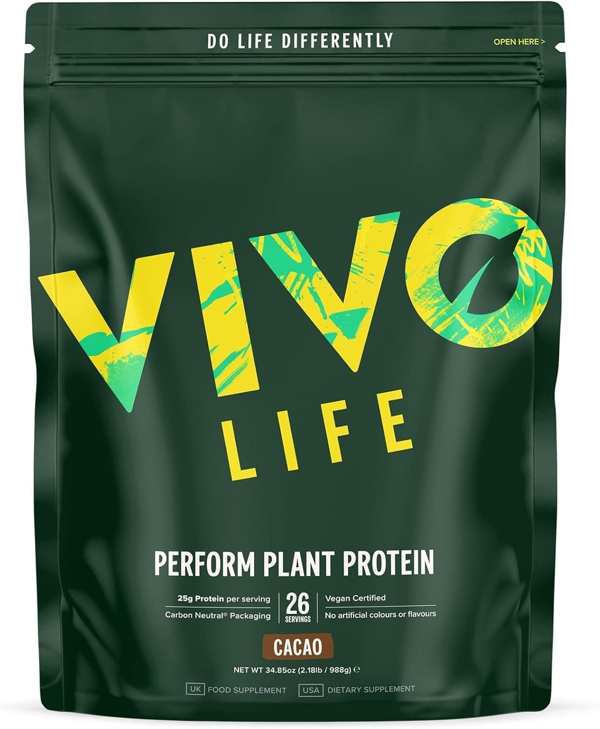 Perform Plant Protein Powder - Pea & Hemp Protein Blend with BCAA (34.85 oz, Raw Cacao)