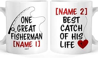 CUBICER Personalized White Ceramic Coffee Mug Mugs Fishing Mug For Men Dad Papa Father Friends Fisherman Holiday Presents Custom Name Personal Text Large Tea Cups Novelty Wine Glass 11 and 15 oz