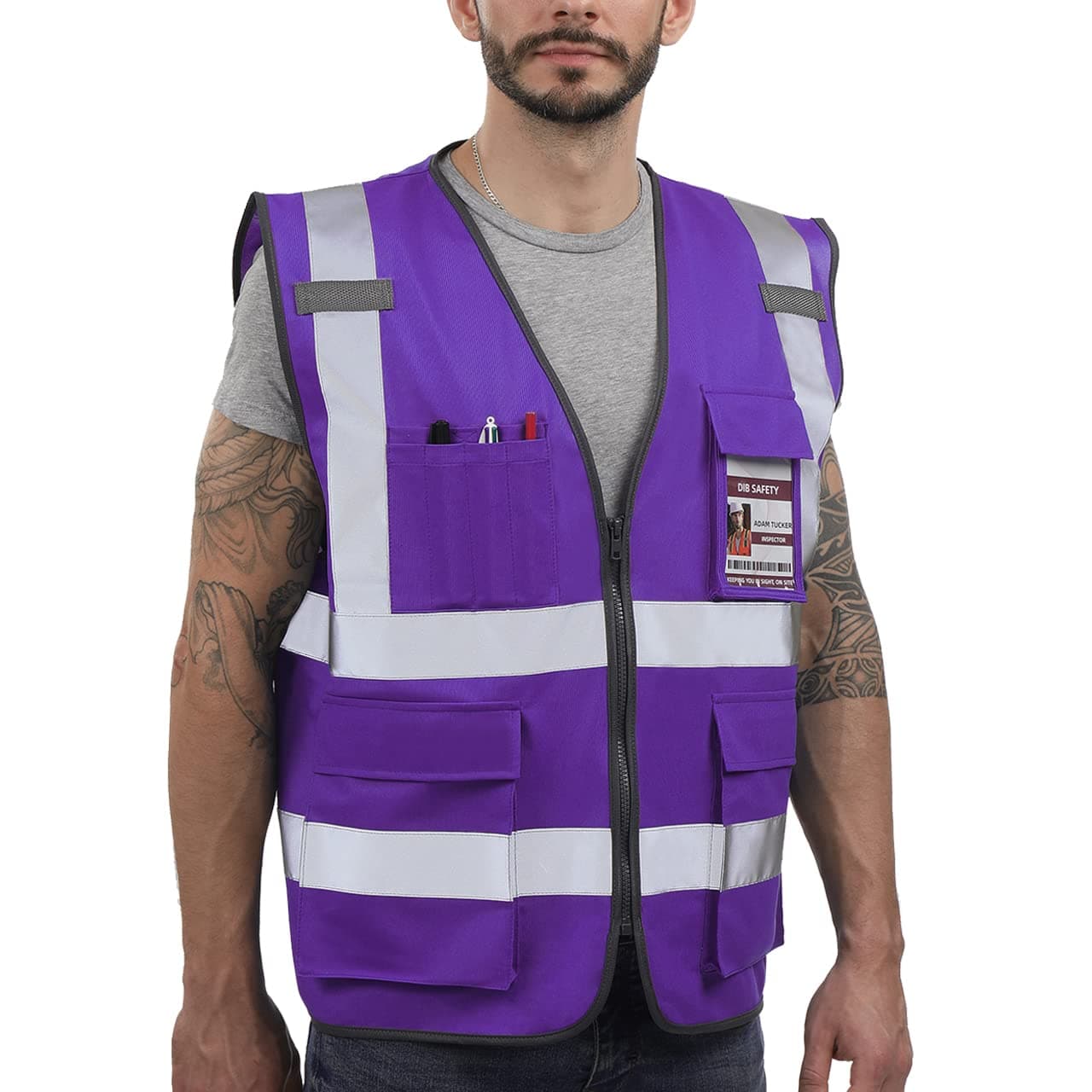 Dib Safety Reflective Vest ANSI Class 2, High Visibility Vest with Pockets and Zipper, Construction Work, Hi Vis