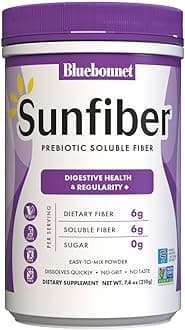 BlueBonnet Nutrition Sunfiber – 6 g of Plant Based Prebiotic Soluble Fiber – Supports Digestive Health* - Instant Dissolve – Non-GMO, Vegan, Kosher, Low-FODMAP – Unflavored, 7.4 OZ, 30 Servings