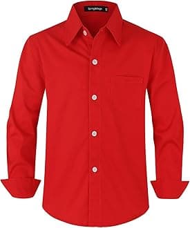Boys' Cotton Dress Shirt Long Sleeve Casual School Uniform Woven Button Down Shirt