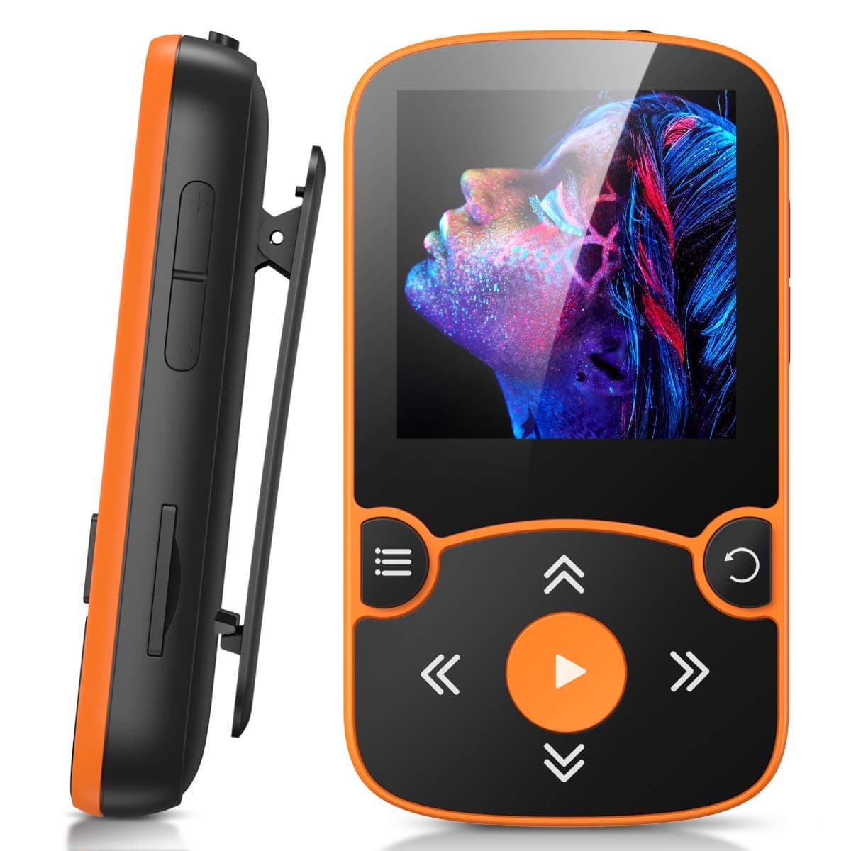 64GB MP3 Player with Clip, Bluetooth 5.3 Lossless Sound with FM Radio, Voice Recorder for Sport Running, Supports up to 128GB TF Card, Orange