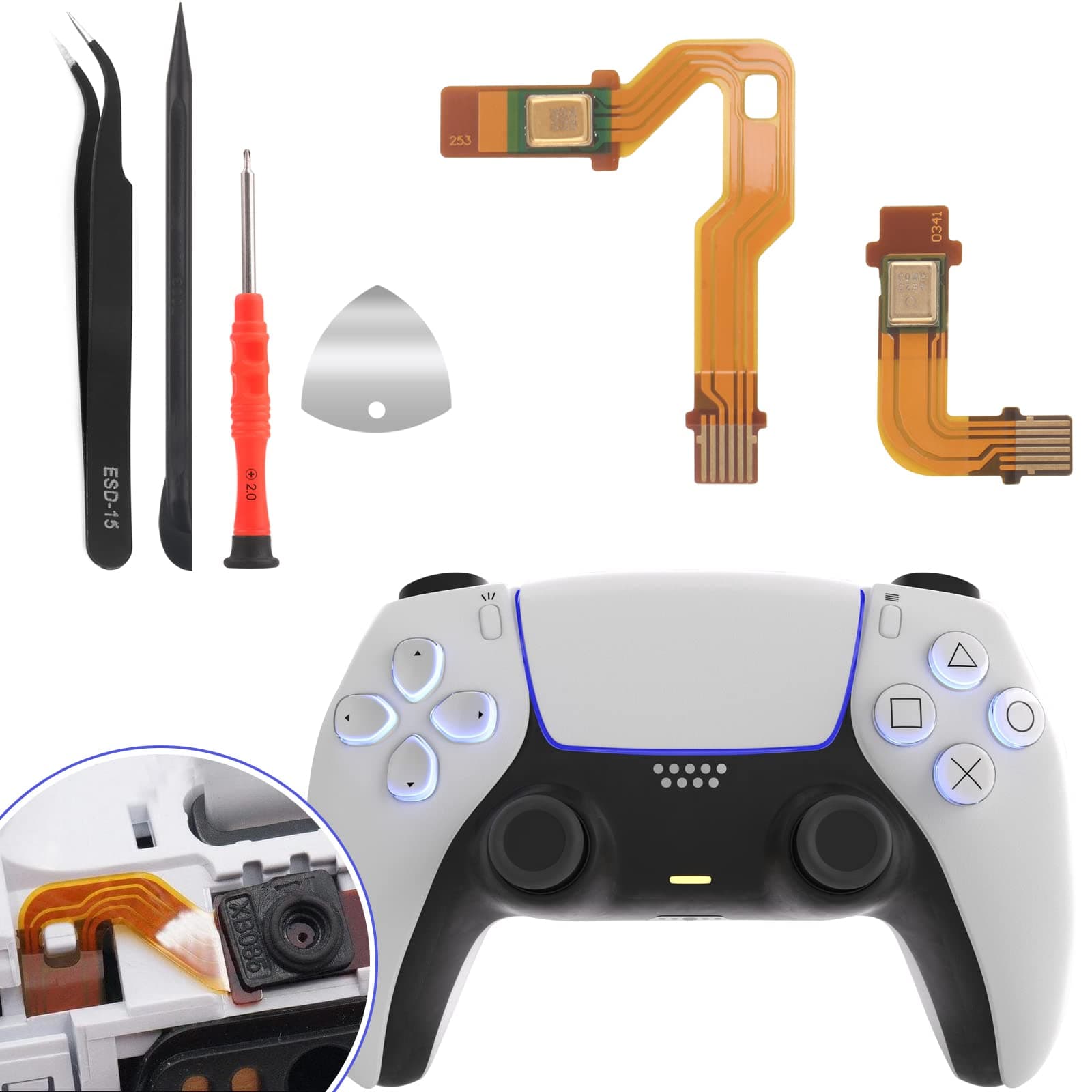 YWLRONG for PS5 Microphone Flex Cable for Sony PlayStation 5 PS5 BDM-010 Handle Inner Mic Ribbon Cable Controller Replacement with Tools(Lelf and Right)