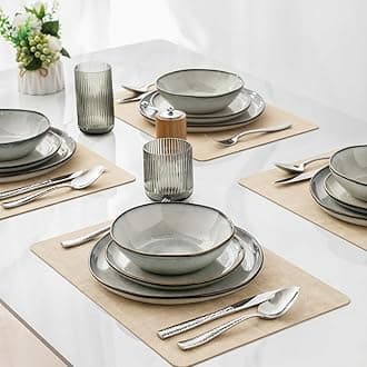 AmorArc Ceramic Dinnerware Sets,Handmade Reactive Glaze Stoneware Plates and Bowls Sets,Highly Scratch Resistant | Dishwasher & Microwave Safe Dishes Set,Service for 6 (18pc)