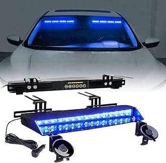 Xprite Blue LED Dual Visor Strobe Light Bar, Windshield Dash Emergency Hazard Warning Flashing Police Lightbars w/Extend Bracket Split Mount for POV Volunteer Firefighter Vehicles Trucks