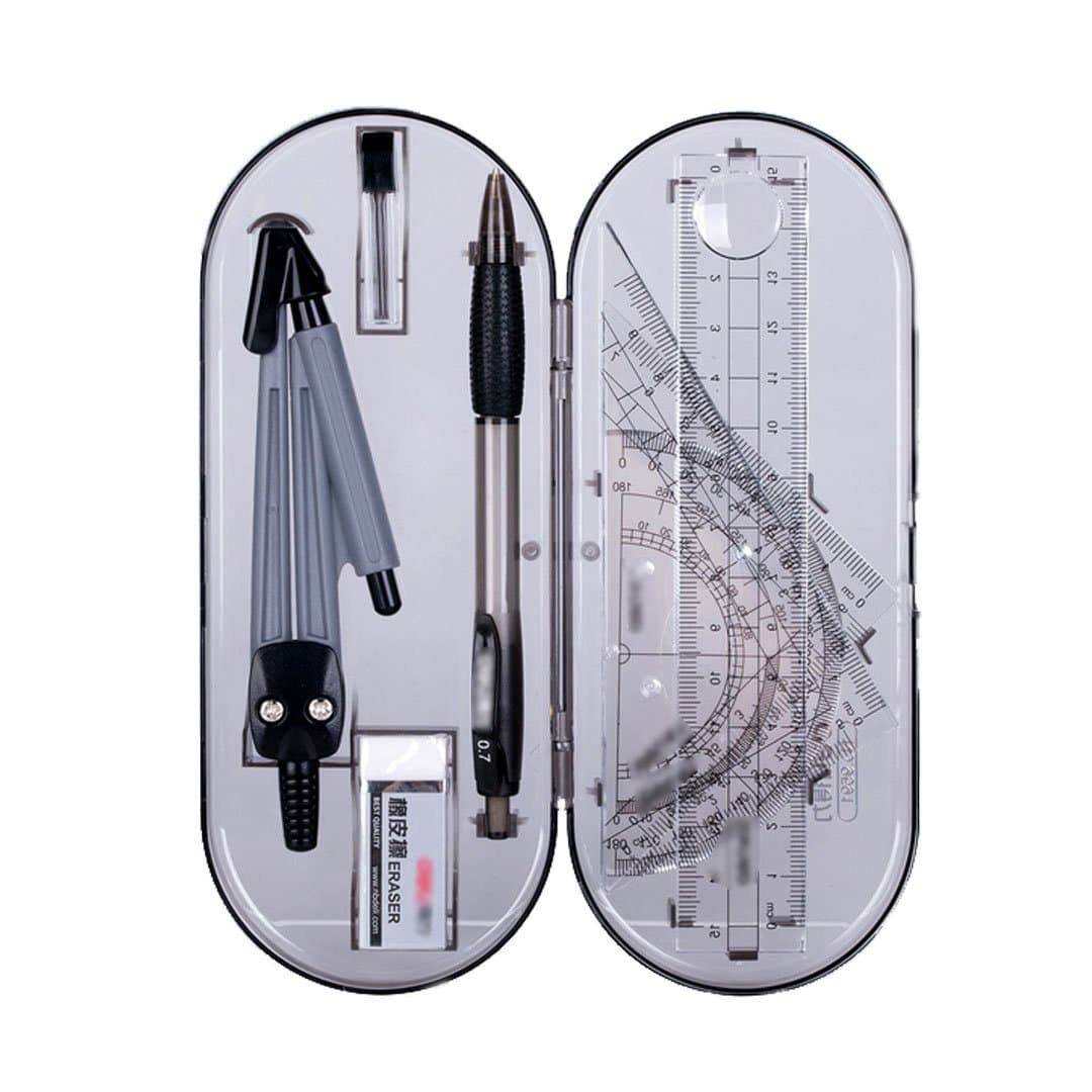 Goclothod 8 Pieces Math Geometry Kit - Box, Pencil, Rulers, Eraser, Protractor, Compass - Math Scribing and Marking Tool Set for Students