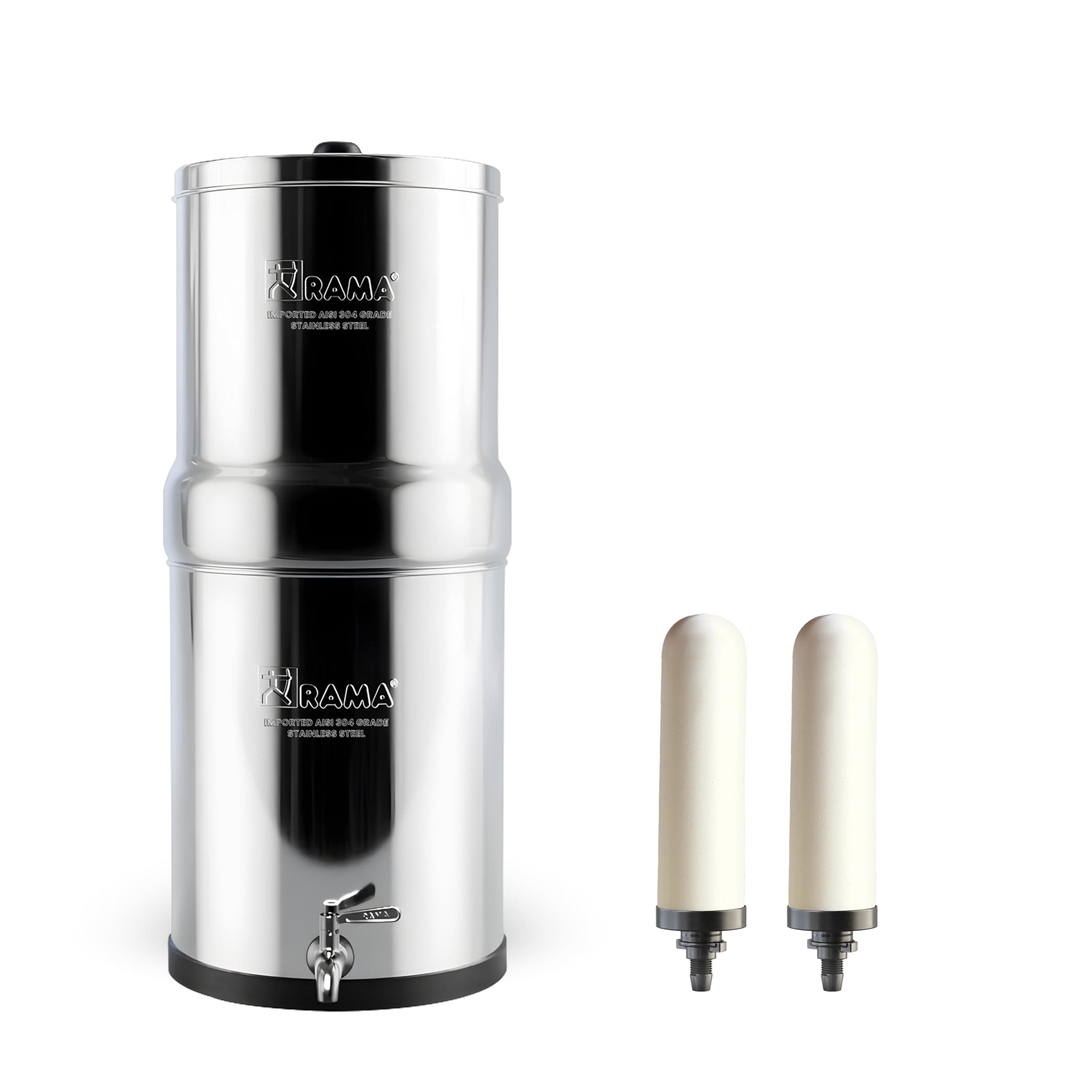 - Gravity Water Filter | 17L Total Capacity (8L Storage) | 304 Stainless Steel Non-Electric Water Purifier Filter for Home | Includes 2 Spirit 7" Ceramic Candles & Steel Tap | 10-Year Warranty