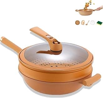 TaboSi Non-Stick Clay Wok With Steamer Basket, Multifunctional Pottery Clay Non-Stick Micro Pressure Pot, Miniature Pressure Cooker, Stir Fry Pan Steamer, Saucepan Pressure Cooker, Stir Fried Pan