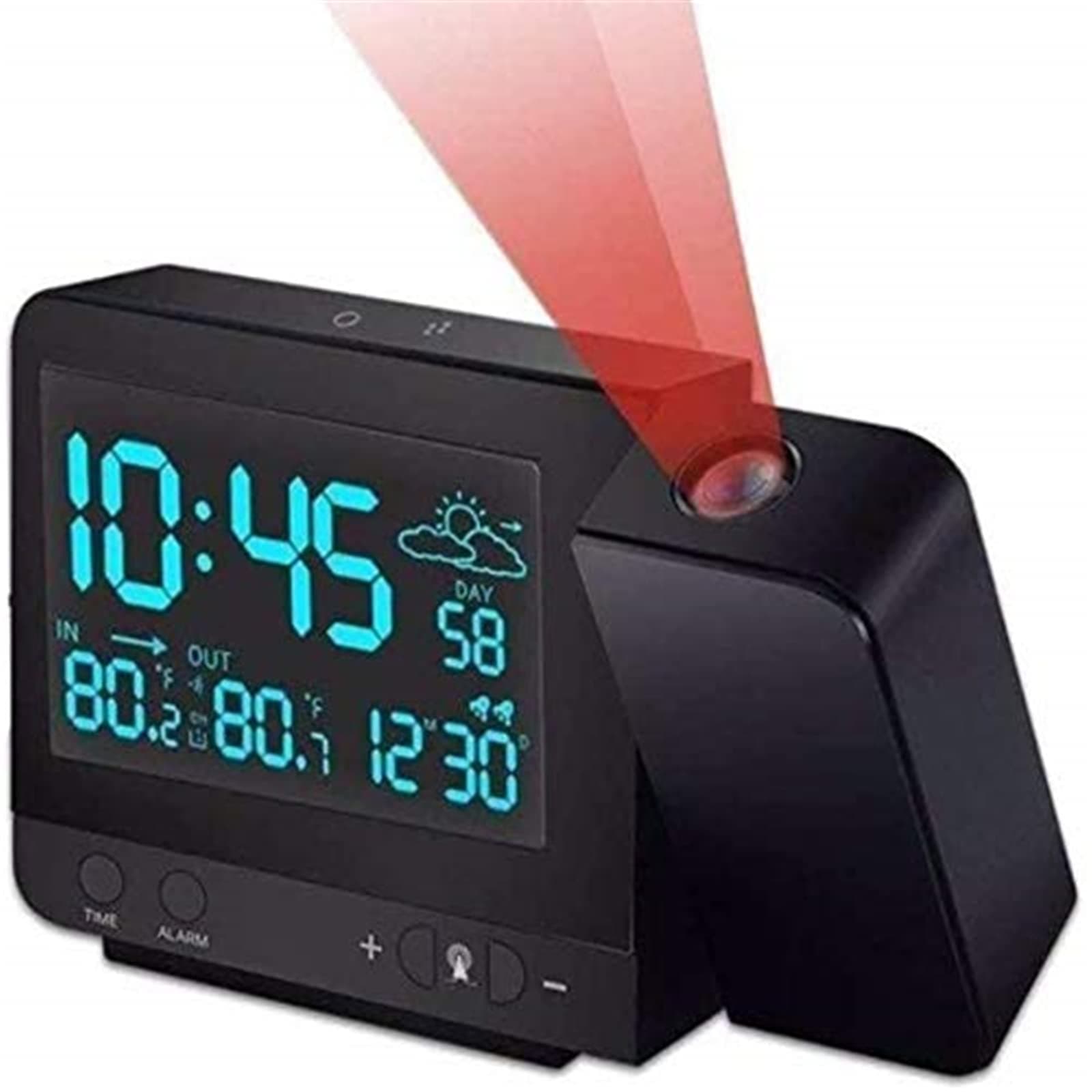 Projection Alarm Clock, Digital Projection Clock with Weather Station, Indoor/Outdoor Thermometer, Dual Alarm Clocks for Bedrooms, LED Display with Dimmer,