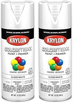 Krylon K05545007 COLORmaxx Spray Paint and Primer for Indoor/Outdoor Use, Gloss White 12 Oz (Pack of 2)