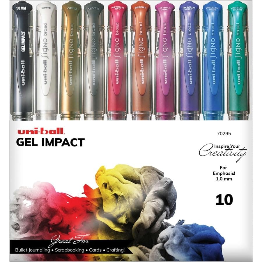 Signo Gel Impact Pen Set, Bold Point (1.0mm), Assorted Ink, 10 Count