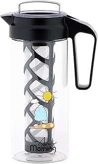 Any Morning Cold Brew Coffee Maker, Coffee Brewer for Ice Coffee and Ice Tea, Durable Borosilicate Glass Pitcher, Removable Mesh Filter, 44 oz (1300 ml/ 1.37 Quart)