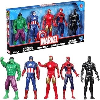 - Marvel 6-Inch (15 CM) Hulk, Captain America, Iron Man, Spider-Man, & Black Panther Action Figure Set with Shield Accessory, Super Hero Toys, Ages 4+
