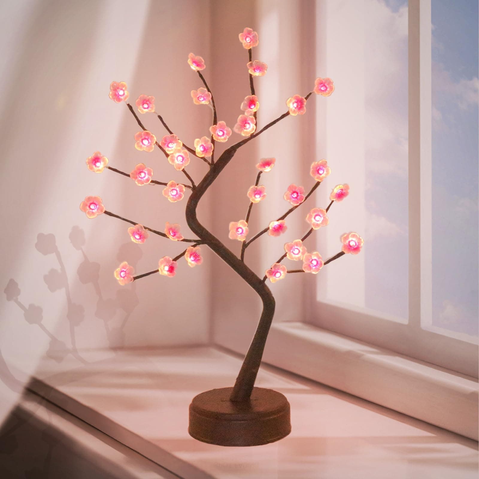 REFULGIX Charry Tree Light for Room Decor, Spirit Tree Lamp, Aesthetic Lamps, DIY Table Lamp for Ramadan, Bedroom, Home Decor, Gifts, Weddings, Christmas (Pink Flower)