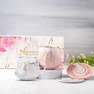 NYRWANA Coffee Mug, Wedding Present for Couples, Marriage Presents for Wedding, Couple Present, Holi Gifts, Mr & Mrs Set of 2 Coffee Mugs, Lids and Beautiful Gift Box (350ml - Ceramic)