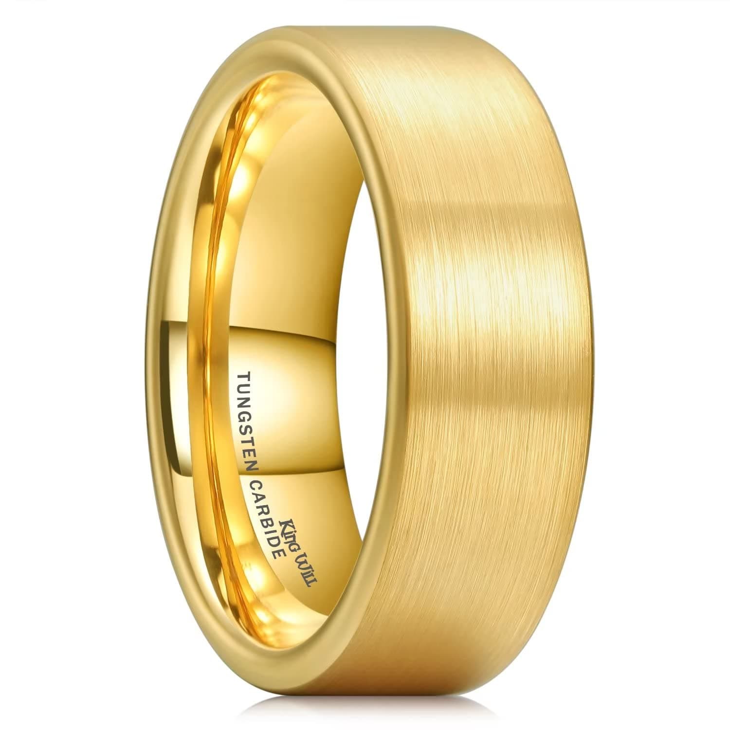 King Will GLORY 6mm/8mm Matte Finish High Polished Tungsten Carbide Ring 24K Gold Plated Comfort Fit Wedding Band Beveled Edges/Step Edges/Flat Pipe Cut Edges