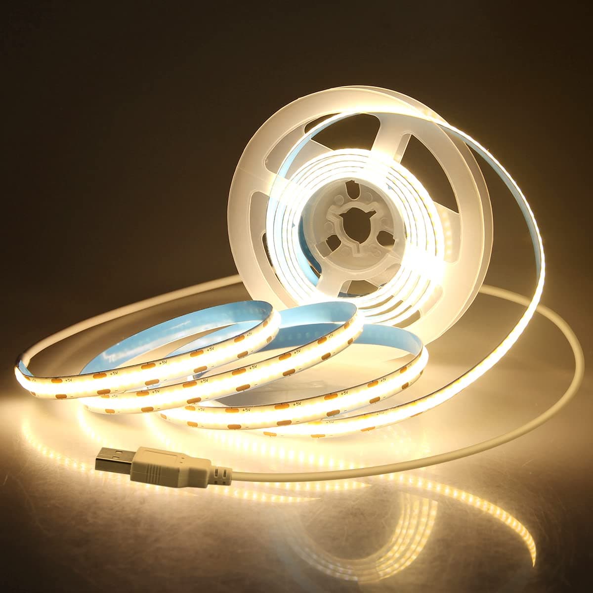 COB LED Strip Lights for TV 5V USB Powered Warm White 6.56FT 320Leds/M COB Flexible Light Strip TV Led Backlight for Bedroom Under Cabinet Kitchen DIY Lighting Project 3000K CRI85+ 2M